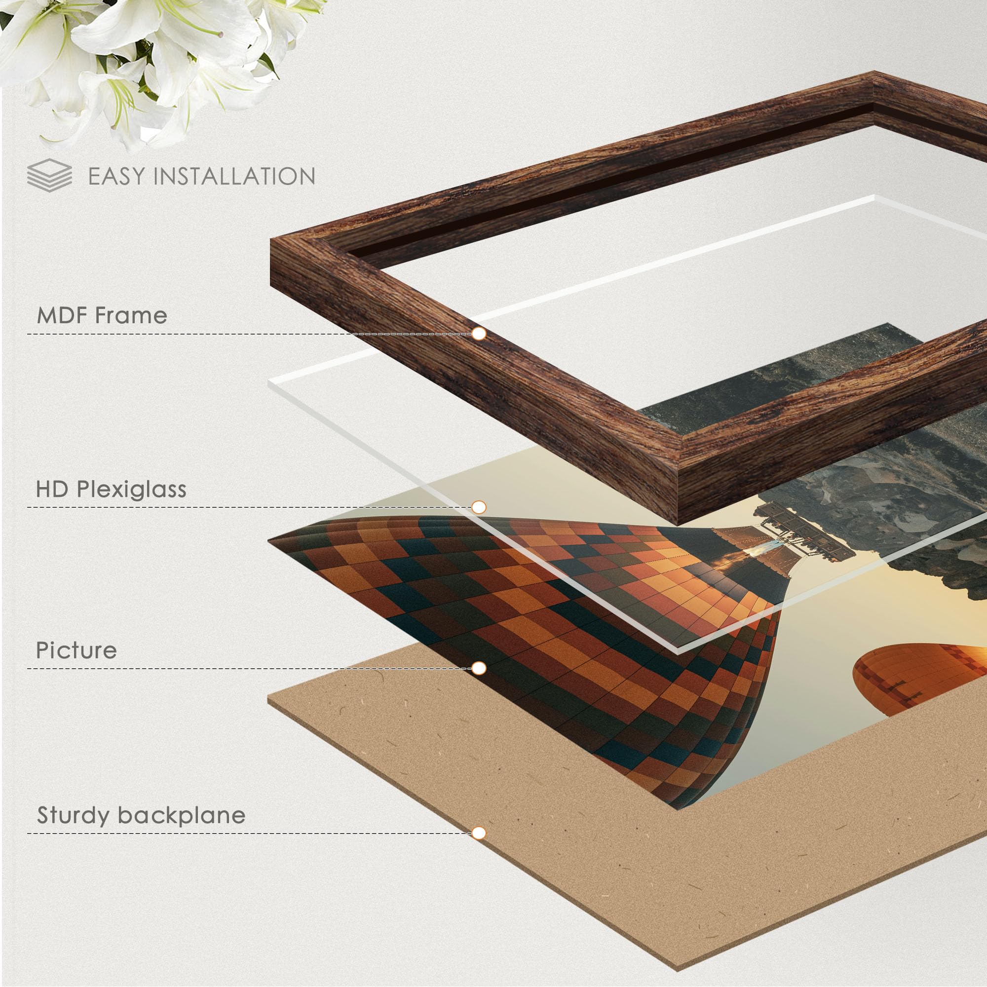 Fisnish 5x7 Picture Frame, for Tabletop Display, Horizontal or Vertical Wall Mounting, Brown